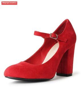 Round Toe Chunky High Heel Mary Jane Pumps Block Heel Women's Shoes